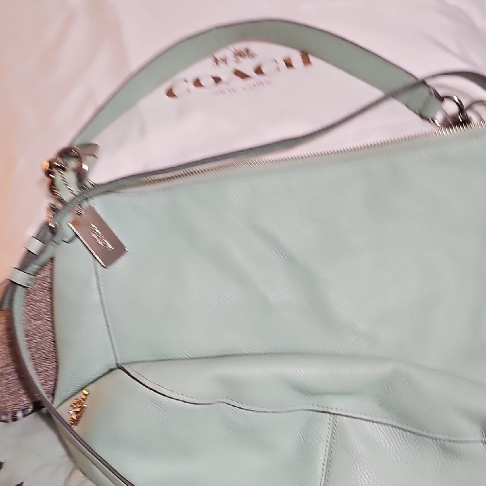 Coach Mint Green Leather Shoulder Bag with Turn-Lock - Picture 6 of 11
